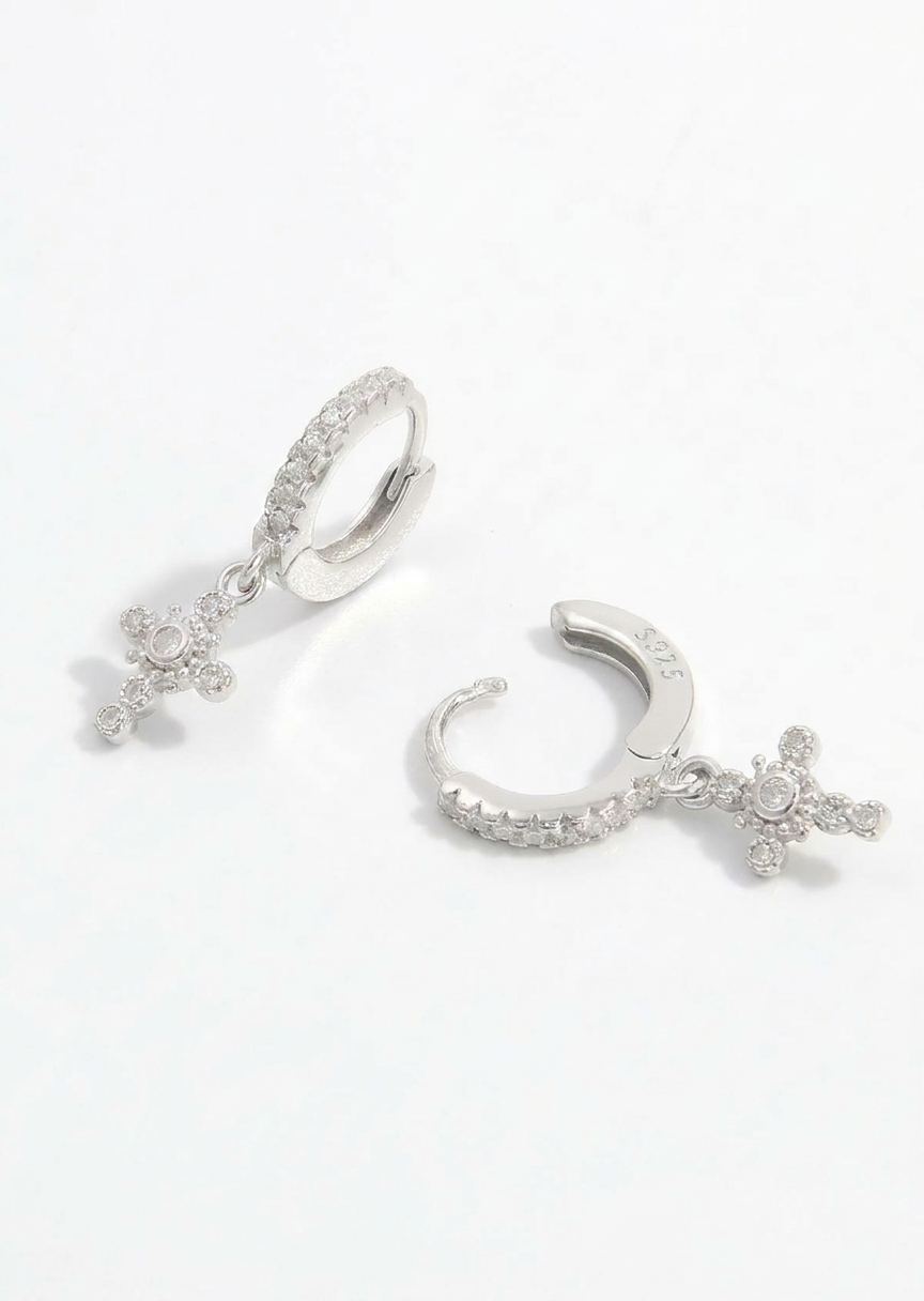 Zircon Cross Hoops