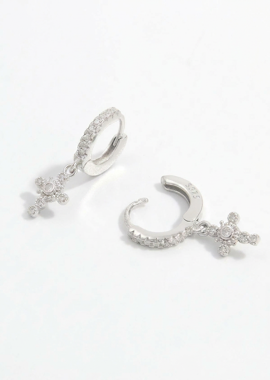 Zircon Cross Hoops